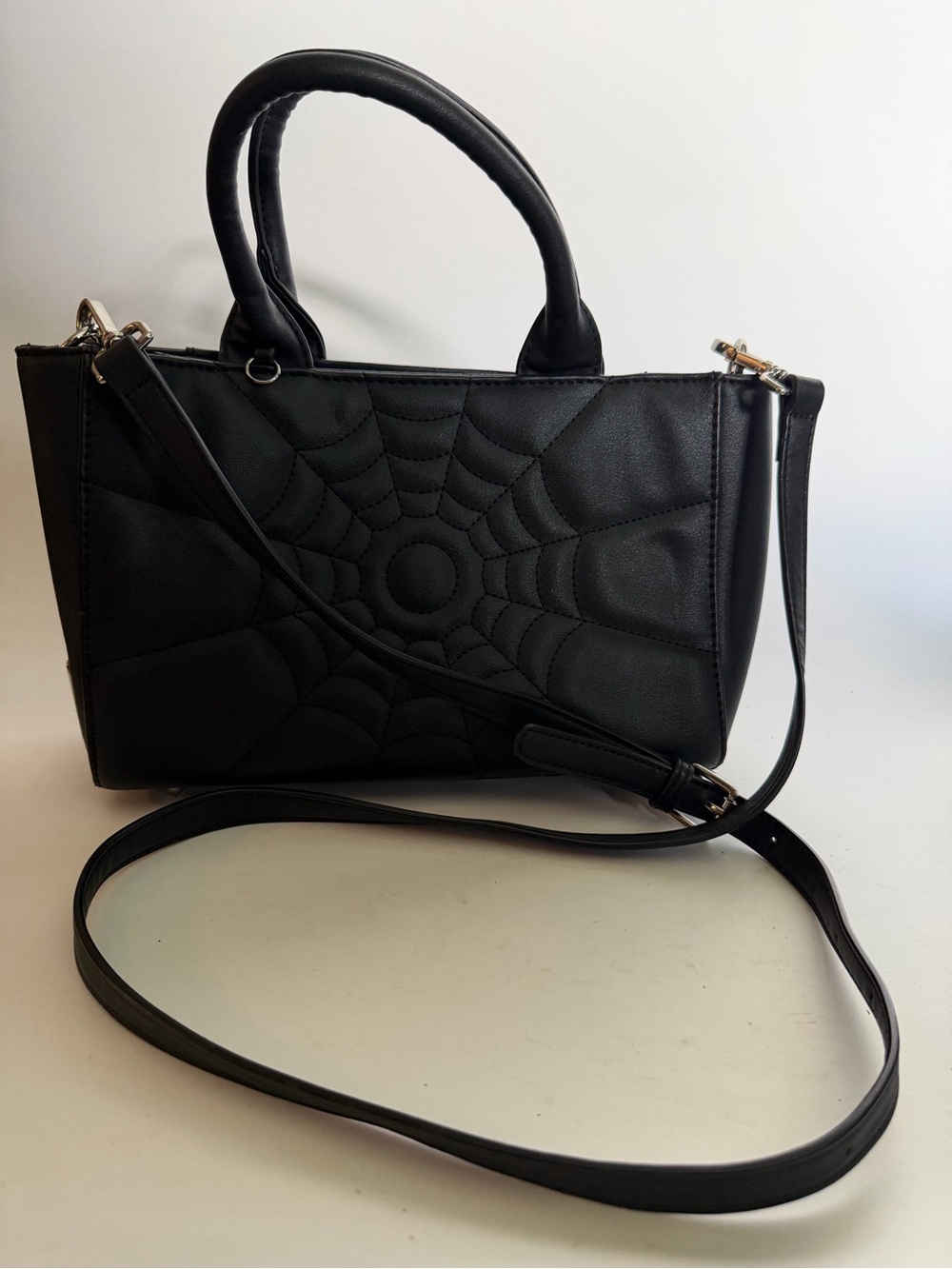 Black Spiderweb Quilted Satchel Handbag - Women